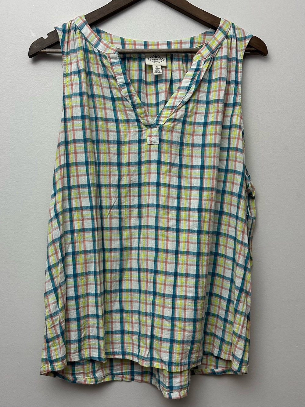 St. John’s Bay Women’s XL Plaid Sleeveless Blouse Multicolor Cotton Rayon Tank T